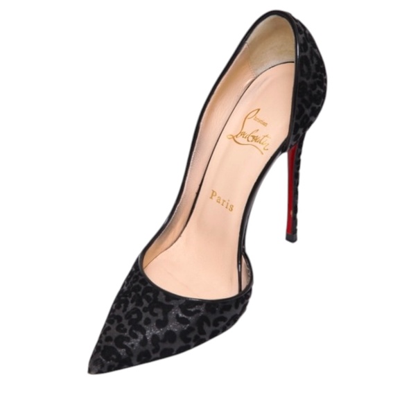 CHRISTIAN LOUBOUTIN Black Pumps D'Orsay IRIZA Leopard Velvet Fabric 37.5 $800 - Picture 3 of 16